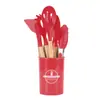 Juego de 12 Utensilios de Cocina de Silicona con Mango de Madera Set de Utensilios Antiadherentes Cubo de Almacenamiento Juego Diario de Cocina en Stock