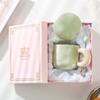 Taza fufu de leche con tapa cuchara taza de café de cerámica de alto valor para niña linda pareja oficina taza de desayuno