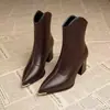 Botines Elegantes Versátiles de Punta Fina para Mujer Tacón Grueso Otoño Invierno Nuevos Botas de Tacón Alto de Cuero para Mujer Botas de Moda de Invierno Botas Martin