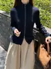 2026 Verão Novo Slim Fit Gola Alta Zíper Cardigan Malha de Lã Misturada Feminino Elegante Roupa de Exterior para o Trabalho Top
