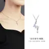 Colar Pingente de Estrela e Lua em Prata de Lei S925 para Mulheres, Corrente de Clavícula Acessório de Luxo Leve Estilo Ins Nicho de Alta Qualidade, Presente para Namorada