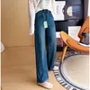 Calças justas de perna reta! Jeans reto de stretch em quatro direções versão feminina, calça retro emagrecedora de perna larga solta e estreita
