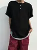 Design de Nicho Cleanfit Waffle Falso Duas Peças Manga Curta Masculino Verão Solto Cinza Costura T-Shirt Desconstruída