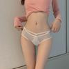 2024 Novo Estilo Francês Sexy Puro Desejo Estilo Roupa Interior Feminina Cor Sólida Cinto Fino Oco Malha Respirável Cuecas de Cintura Baixa
