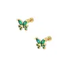 Pendientes de Acero de Titanio Diamante Verde Zeming, Estilo de Nicho de Gama Alta, Circonita Chapada al Vacío en Oro, Pendientes Elegantes de Estilo Fragante