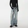 Jeans de Pierna Ancha Lavados Vintage con Diseño Desestructurado de Bigotes Pesados para Hombre, Pantalones Rectos Sueltos hasta el Suelo