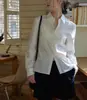 Camisa de Manga Larga a Cuadros Azules Pequeños con Cintura Fruncida Estilo Intelectual SS 2025
