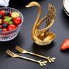 Tenedor de Acero Inoxidable Postre Venta al por Mayor Valor Yan Creativo Tenedor para Fruta Tenedor Hoja Lujo Tenedor Alto Traje Pastel de Luna Base Cisne