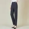 Calças femininas para primavera e outono, cintura alta, plus size, perna reta, adequadas para mulheres de 50 anos, outono e inverno, forradas com fleece, espessadas, para mulheres de meia-idade e idosas