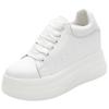 Tênis Femininos 2025 Novos Sapatos de Couro Genuíno Versátil Plataforma de Sola Grossa Sapatos Femininos com Aumento Interno de Altura Sapatos Esportivos Brancos 10cm