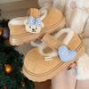Sapatos de Inverno Femininos Menina Coração Mary Jane Feijão Xadrez Amor Ursinho Fofo Criativo Velcro Plataforma Sapatos de Algodão