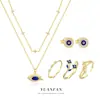 Conjunto de Colar Olho de Diabo em Prata Esterlina S925 Yuanfan Anel de Flor de Luxo Acessível Francês Combinação Brincos com Zircônia para Mulheres