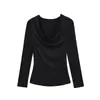 Playera Sexy de Hombro Descubierto y Manga Larga Otoño Nuevo Elegante Versátil Ajustada Top Base para Mujer