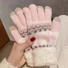 Luvas de Tricô Fofas para o Inverno, Versão Coreana Ins para Mulheres Estudantes, Forradas com Lã, Espessadas, Quentes e Sensíveis ao Toque da Tela
