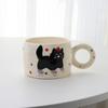 Taza de cerámica original con diseño de gato, pintada a mano, con lunares y ondas de colores, esmaltada, para café y pareja de dibujos animados.
