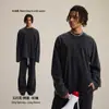 Camiseta Lavada de Algodão Puro Fio Duplo Estilo Corrente Masculina Moda Outono e Inverno Nova, Marca Tendência Clássica Americana, Camisa Masculina de Manga Longa Estilo Retro Desgastado.