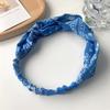 Diadema de anacardo vintage borde lateral ancho cruzado azul de Tíbet diadema elástica accesorios para el cabello diadema de presión al por mayor