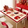 Mantel Individual de Año Nuevo, a Prueba de Aceite, Impermeable, Mantel sin Lavado, Nuevo Estilo 2026, Lujo Ligero, Mantel de Mesa de Café Rojo de Gama Alta