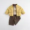 Chaqueta de invierno acolchada de algodón para niño pequeño, prenda exterior acolchada engrosada de color amarillo jengibre para niños, estilo casual, top cálido, ropa de invierno para bebés niños
