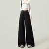 Pantalones de Mopa Sumergida Primavera 2025 Retro Cintura Alta Pierna Ancha Pantalones Jeans Azul Oscuro Ropa Casual para Mujer Adelgazantes