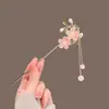Requintado Pêssego Flor Tassel Antique Hairpin Simples Moderno Disco Hair Shake High-end Sense Hairpin Cheongsam Hanfu Hair Hairpin das mulheres