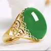 Weiya Novo Estilo Material de Cobre Estilo Étnico Imitação de Ágata Verde Abertura de Anel Cor de Ágata Vermelho Verde Tesouro Anel Feminino