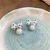 Pendientes de Botón con Lazo de Lunares Estilo Coreano Perla Verano Fresco Dulce Versátiles Pendientes Nicho Exquisitos de Gama Alta Joyería para Orejas