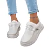Zapatos Planos de Algodón de Invierno Transfronterizos para Mujer, Forrados de Felpa, Engrosados, Cálidos, Talla Grande, Bloques de Color, Zapatos de Algodón Casuales sin Cordones Venta al por Mayor