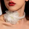 Joyería Europea y Americana Elegante Francés Collar de Perlas Dulce Malla de Tela de Gama Alta Cadena para la Clavícula con Flor