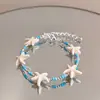 Vacaciones en la Costa~Pulsera de Estrella de Mar con Concha Azul para Mujer Accesorios de Cuentas de Isla Pulsera 2025 Nueva Pulsera para Apilar