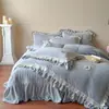 Estilo Princesa Francesa Cobertor de Cama Espesso em Lã de Leite Conjunto de Quatro Peças Estilo Coreano Renda Fleece de Coral Capa de Edredom Lençol de Cama Conjunto de Roupa de Cama