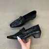 Zapatos para el Trabajo Mocasines Elegantes sin Cordones Hebilla de Cuero Zapatos Pequeños de Cuero 2026 Otoño/Invierno Mocasines Retro de Punta Cuadrada con Tacón Grueso para Mujer