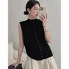 Cardigan Colete Tricotado Simples e Versátil Novo Estilo Primavera e Verão para Mulheres com Botões de Design e Top sem Mangas