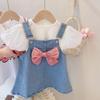 Saia com Suspensório Jeans Mu Girls Estilo Western Roupas de Verão 2025 Novo Macacão Saia com Suspensório Infantil Menina Celebridade da Internet