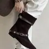 Primer Encuentro Ji Dong Qiu Moda de Nuevo Estilo Botines de Manga con Hebilla Moda Botas de Cuña Apiladas Botas de Media Caña Mujer