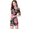 Suministro Transfronterizo Vestidos Europeos y Americanos de Mujer Primavera y Verano Vestido Estampado Retro Francés de Falda Media con Cuello Redondo y Mangas Cortas para Mujer