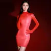 Medias Brillantes Vestido Bodycon Estilo Madrastra Sexy Vestido de una Pieza Body de Tacto Sedoso Brillante que no se Quita Mangas de Cinco Dedos