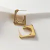 Brincos de Metal Quadrados Vazados Geométricos Europeus e Americanos, Banhados a Cobre com Ouro 18K Real, Brincos Estilosos e Modernos para Street Fashion