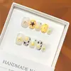 Pan de Crema Estampado de Leopardo Dulce Fresco Estrella de Crema Manicura de Leopardo Nicho Y2K Uñas Postizas Puras Hechas a Mano Removibles