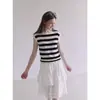 Chaleco tejido de rayas sin mangas con cuello redondo a la moda para mujer, nuevo estilo de verano, talla grande, corte ajustado, top elegante que rejuvenece