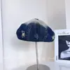 Boina de Mezclilla Vintage Desgastada y Rota para Mujer, Nuevo Sombrero de Artista Retro Otoñal Color-Block, Elegante Versátil Artístico Sombrero de Calabaza