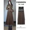 Saia de Conjunto para Mulheres Plus Size, Saia Plissada, Cintura Alta, Saia Evasê com Efeito Emagrecedor, Saia Longa que Cobre o Quadril