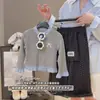 Cárdigan de punto para niña, nuevo estilo primavera y otoño, suéter abrigo de encaje gris, prenda exterior versátil y elegante para niños, manga larga