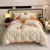 Suave juego de ropa de cama de lujo con estampado floral rosa, tela cepillada de doble cara engrosada, fresco y dulce, adecuado para todas las estaciones en el dormitorio