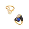 Anillo Abierto de Acero Inoxidable Chapado en Oro de 18 Quilates con Diseño de Piedra Ojo de Gato Azul de Alta Calidad, Estilo Ins de Nicho Europeo y Americano