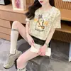 Camiseta Suelta Estilo Dibujo Animado Graffiti Salado para Mujer, Diseño Tie-Dye de Moda, Top Casual Versátil que Cubre la Barriga