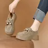 Sapatos Loafer de Solado Grosso para Mulheres 2025 Cadarço Impermeável Plataforma Salto Plataforma Sapatilhas Pequenas Artístico Retro Bordado Sapatos Femininos Sapatos para Todas as Estações