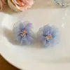 Brincos Florais Simples e Fashion de Chiffon Prateado, Estilo Super Fada, Brincos de Férias Femininos para Mulheres, Acessórios de Orelha Doces e Versáteis