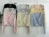 Cárdigan de Punto Hueco Color Claro de Cáñamo con Nudo de Bambú para Mujer Verano Nuevo Estilo Ligero Camisola Exterior Protector Solar Ajustado