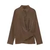 Ropa de Mujer al por Mayor Transfronteriza Estilo Europeo y Americano Verano Nueva Moda Versátil Color Sólido Manga Larga Solapa Doble Botonadura Rayas Camisa